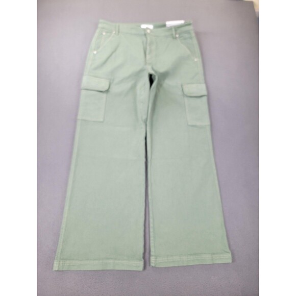 LOFT Pants Womens Size 12 31 Green Wide Leg High Rise Curvy Fit Cargo Utility - Picture 1 of 11